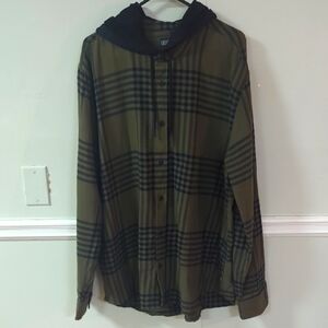 Flannel Button-Up Hoodie